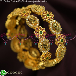 Shop Bangles with a Blend of Temple and Floral Broad Design Antique Gold B25763