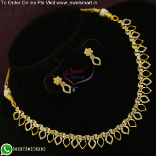 Affordable Light Weight CZ Diamond Look Necklace Set in Antique Gold Finish NL25772