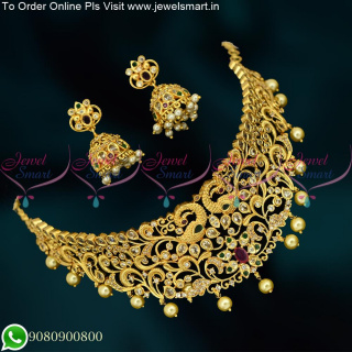 Charming Gold Plated Choker Necklace Screwback Jhumka Earrings Online