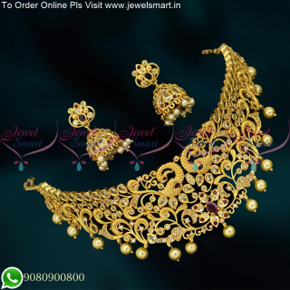 Charming Gold Plated Choker Necklace Screwback Jhumka Earrings Online