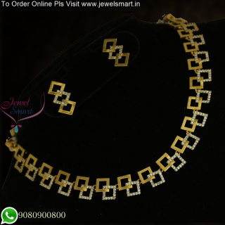 Low Price Light Weight CZ Diamond Look Necklace Set in Antique Gold Finish NL25798