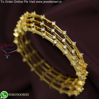 4 Pieces Set Thin String Gold Plated Bangles Ruby Emerald and White Stones