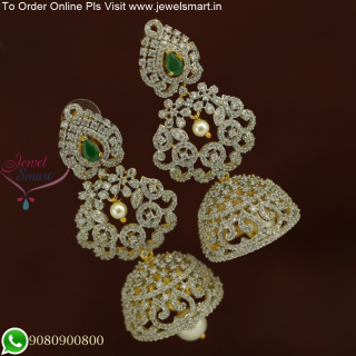 CZ White Stone Big Jhumka Earrings: Sparkling Elegance for Bridal Glamour J25818