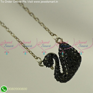 92.5 Sterling Silver 16 Inches Chain With Swan Pendant Black Stones PS25493