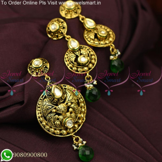 Original Kundan Stones Pendant Earrings Set Antique Gold PS25528