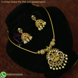 Thali Kodi Chain Antique Gold Temple Necklace Set With Jhumka Earrings NL26487