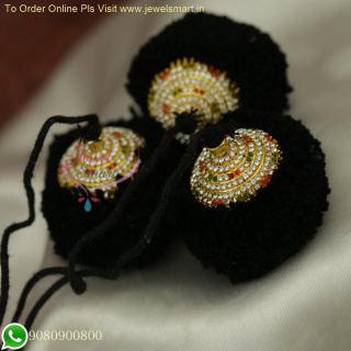 Art Silk Yarn Threaded Round Hair Jada Kunjalam With Stone Cap H25246