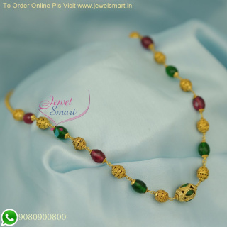 Oval Crystal-Colored Beads and Golden Beaded Jewellery Necklace | Handmade Elegant Design NL26690