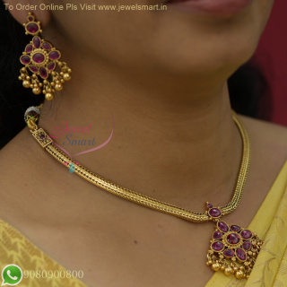 Preferred by TV Serial Artists: Antique One Gram Gold Chain Necklace Set with Kemp Stones NL26309