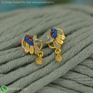 Enamel Work Peacock Small Ear Studs | Gold Look Alike | Screw Lock  ER26839