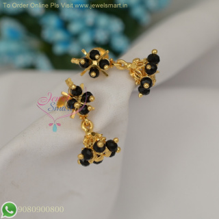Black Beads and Pearls Small Jhumka Earrings – Traditional Gold-Inspired Designs J26921