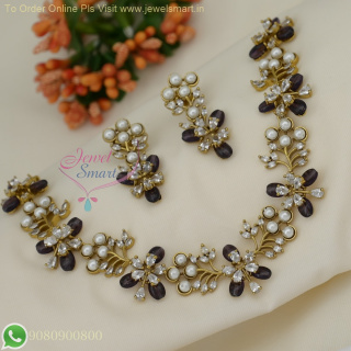 Designer Necklace Set with Pearls, CZ Stones, and Glass Beads – Unique Fashion Jewelry Collection NL26683-Purple