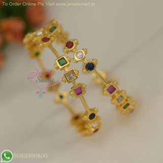 Traditional Navratna Bangles - Gold Plated Multicolor Stones Bangles Online B26969