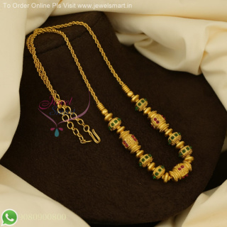 South Indian Traditional Handmade Stone Beads Chains – Antique Gold Inspired Long Necklaces NL27093