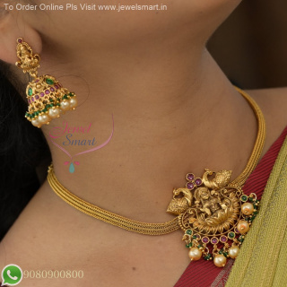 Timeless Beauty: South Indian Attigai Style Antique Gold Temple Necklace Set with Jhumka Earrings NL25841