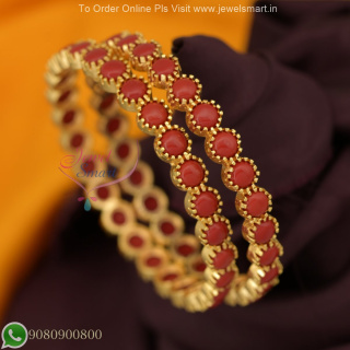 Gold Plated Coral-Like Stone Bangles – Elegant Traditional Jewellery Design B27190
