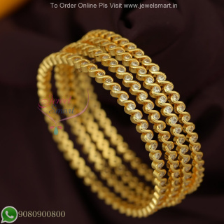 4 Pieces Thin White Stone Bangles – Gold Plated for Mix & Match Styling B27192