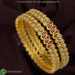 Pearl & Ruby Stone Bangles – Gold Plated Traditional Jewellery