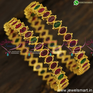 Enticing Oval Kemp Stone One Gram Gold Bangles Design Latest Kangan Online B24799