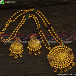 Exceptional Temple Jewellery Beads Malai Framed Pendant Antique Gold NL23778