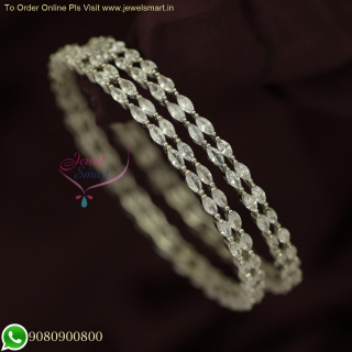 Exclusive Double Line Marquise White Stone CZ Bangles | Rhodium Finish | Exclusive Jewellery B25873