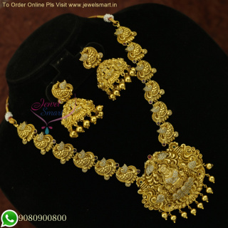 Exclusive Nagas Temple Handcrafted Antique Gold Necklace Set NL26071