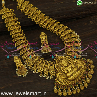 Extravagant Antique Gold Long Necklace Designs Divine Heavy Temple Jewellery Models NL24338