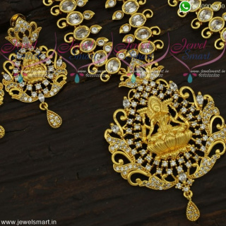 Eye-Catching Wedding Jewellery Online Temple Long Gold Necklace Combo