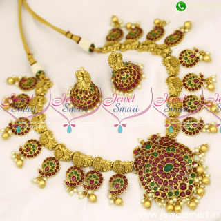 Fascinating Antique Jewellery Set Gold Necklace Design Manga Malai Real Kemp NL24760