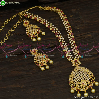 Fashionable Necklace Set Dazzling AD Stones Gold Plated Jewellery Designs NL23644