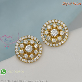 Floral CZ White Stone Stud Earrings | Push Back Gold Plated Real Look Design ER29315