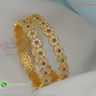 Gold Plated Floral CZ Bangles With White and Colour Stones | Real Look Jewellery Design B29316