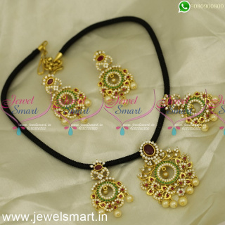 NL24418 Floral Design Silk Thread Jewellery CZ Gold Plated Necklace Set Online