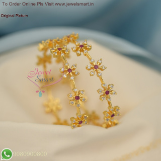Floral Design Traditional Diamond Look Gold Plated Bangles – Elegant & Durable B27057