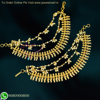 Antique Gold Plated Jewellery Earchain Multi Layer Mattal Latest Designs