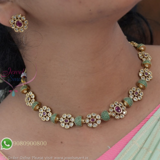 Gold Plated Floral Beads Necklace Set with Earrings | Kundan Look Traditional Jewellery for Women NL29399