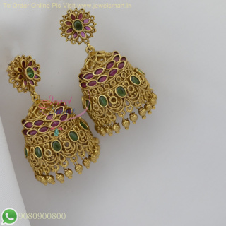 Floral Jhumka Earrings - Antique Gold Plated Intricately Finished Latest Designs J26941