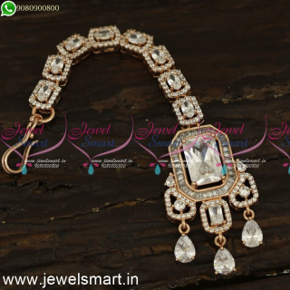 Flowing and Glowing Maang Tikka Designs for Brides Rose Gold Silver Polish T24093