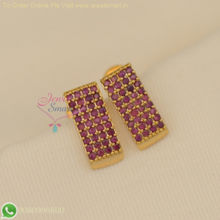 Full CZ Stones J-Type Ear Studs - Gold Plated, Lightweight for Regular Wear ER27042