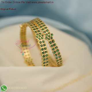 Full Green Stones Impon Bangles - Gold Replica Panchaloha Jewellery B27063