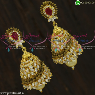 Fusion Jewellery Antique CZ Jhumka Earrings Marquise AD Stones Online