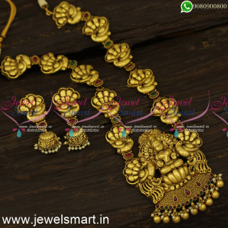 Gallant Antique Gold Long Necklace Marvelous Divine Heavy Temple Jewellery Models NL24496