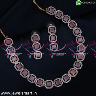 Glowing CZ Monalisa Square Stones Rose Gold Necklace Sets Trending Jewellery NL24889