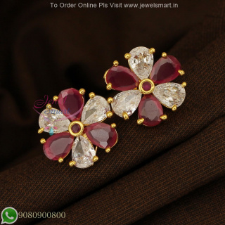 Floral Design Sparkling Stones Ear Studs Screwback – Long Lasting Colour  ER27233