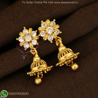 Gold Like Small Jhumka Earrings Screwback – Long Lasting Colour with Semi Precious Stones J27232