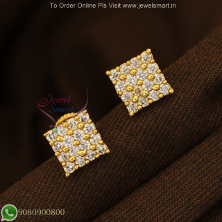 Square Shape Small Ear Studs Screwback – Long Lasting Colour ER27238