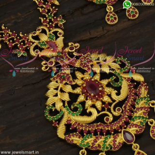 Gold Necklace Design 1 Gram Set Screw Back Earrings South Indian Fashion  NL21775