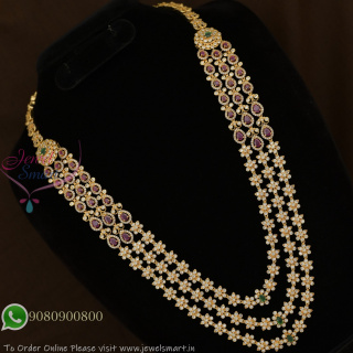 Gold Plated AD Layered Necklace Without Earrings | Floral CZ Long Necklace Design NL29359