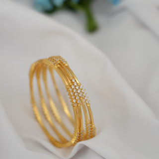 Gold-Plated Bangles with Sparkling CZ Stones - Elegant Jewelry for Every Occasion B26945
