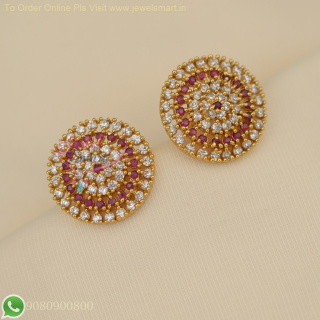 Gold Plated Big Round CZ Stone Ear Studs - Real Gold Look, Long-Lasting Plating ER27039